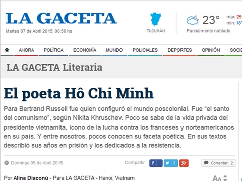Hô Chi Minh, présent pour l’éternité, selon La Gaceta de l’Argentine